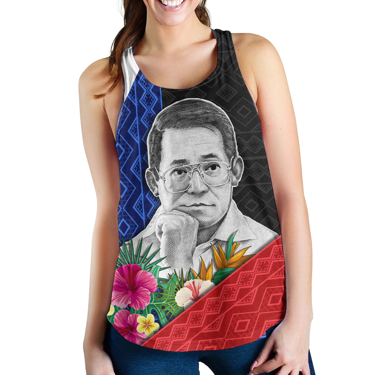 Philippines Filipinos Women Tank Ninoy Aquino With Tropical Flowers