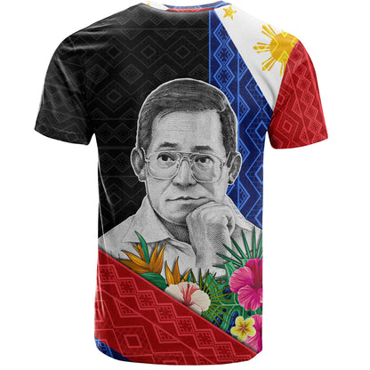 Philippines Filipinos T-Shirt Ninoy Aquino With Tropical Flowers
