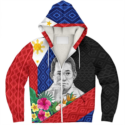 Philippines Filipinos Sherpa Hoodie Ninoy Aquino With Tropical Flowers