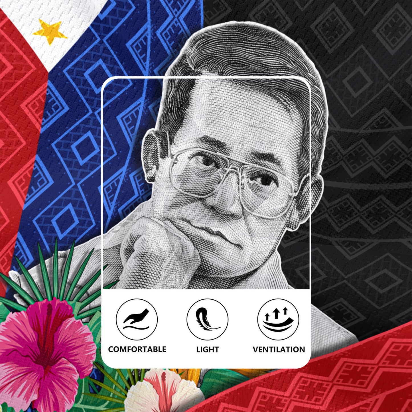 Philippines Filipinos Rugby Jersey Ninoy Aquino With Tropical Flowers