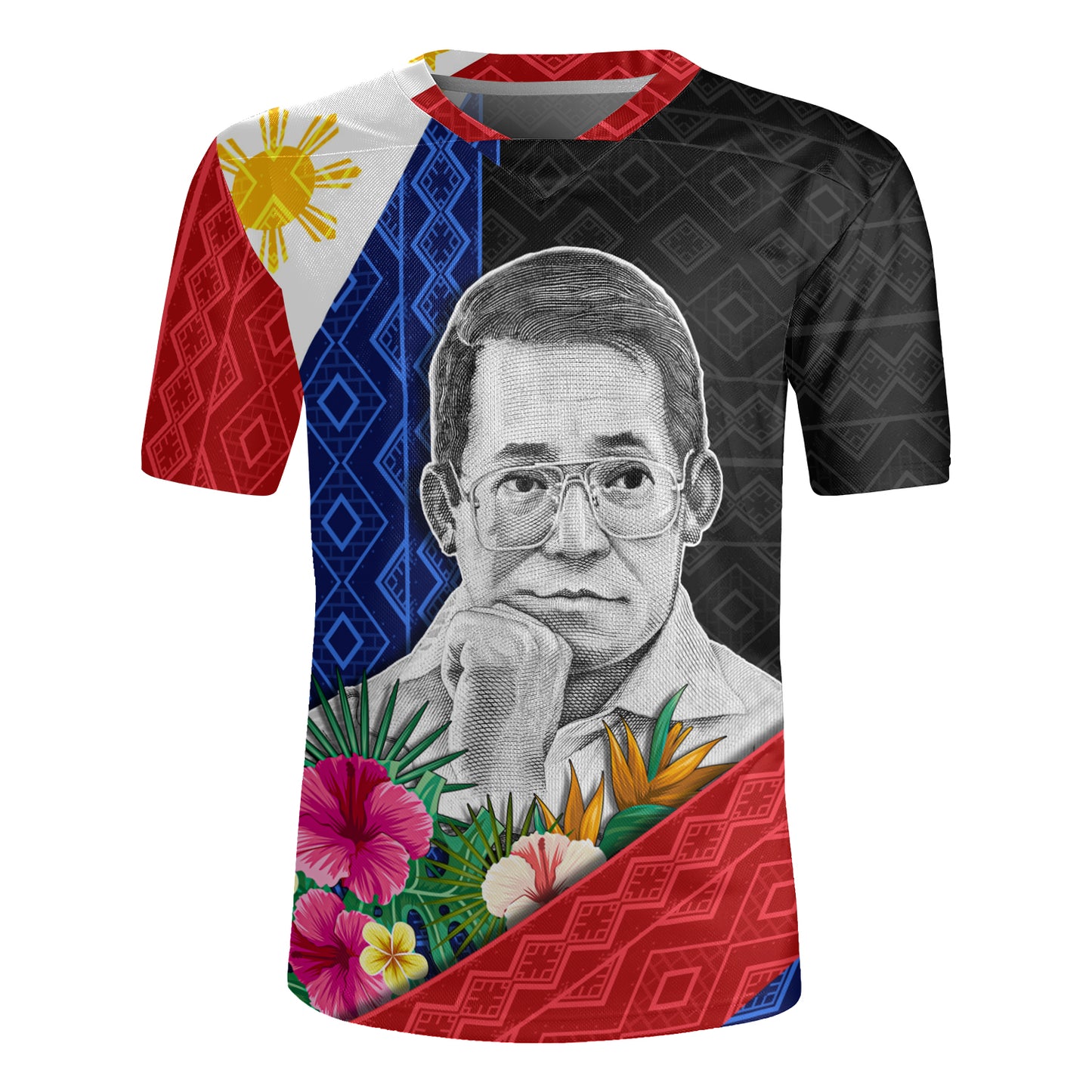 Philippines Filipinos Rugby Jersey Ninoy Aquino With Tropical Flowers
