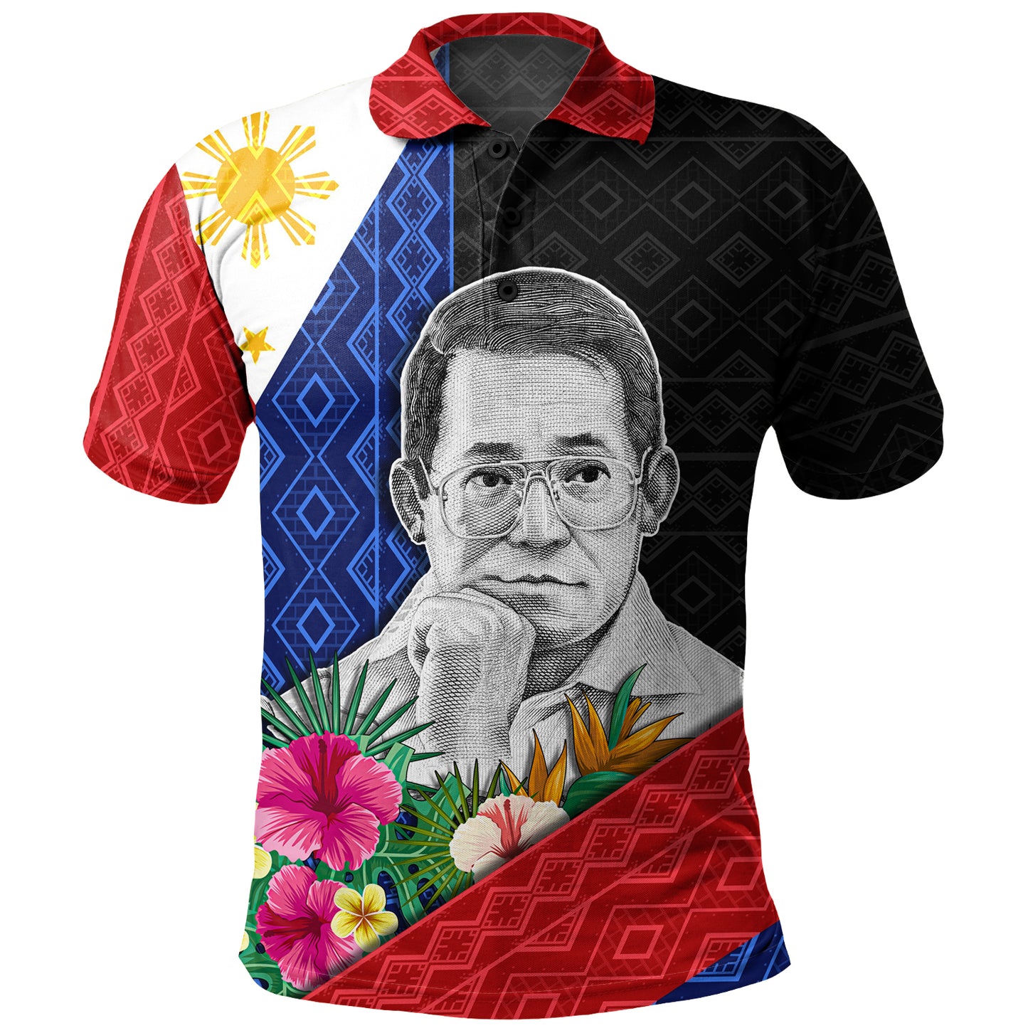 Philippines Filipinos Polo Shirt Ninoy Aquino With Tropical Flowers