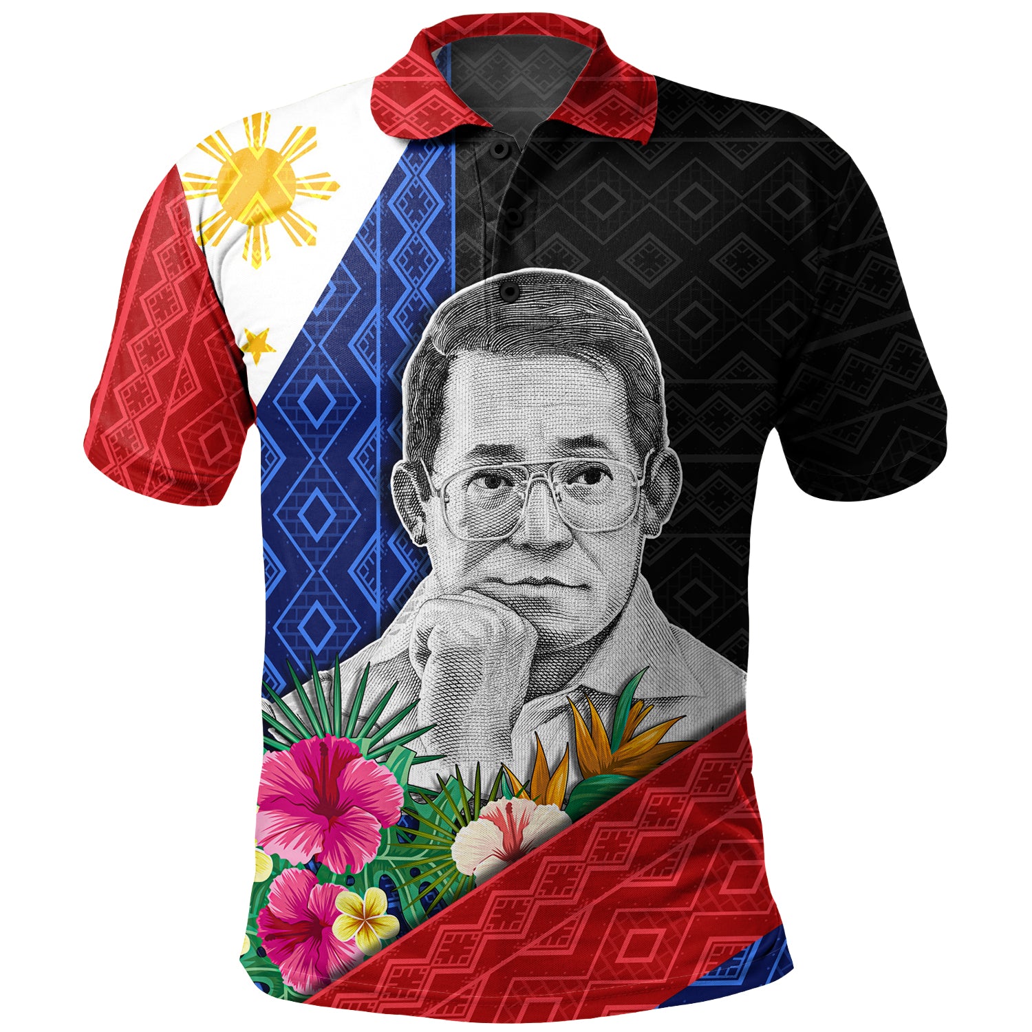 Philippines Filipinos Polo Shirt Ninoy Aquino With Tropical Flowers