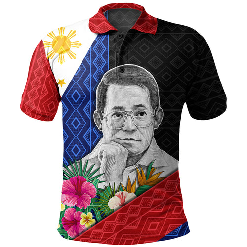 Philippines Filipinos Polo Shirt Ninoy Aquino With Tropical Flowers