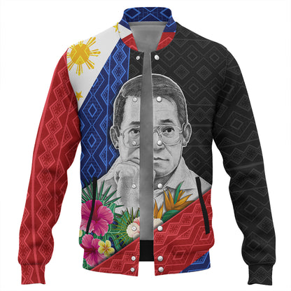 Philippines Filipinos Baseball Jacket Ninoy Aquino With Tropical Flowers