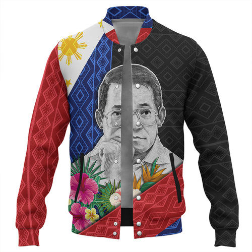 Philippines Filipinos Baseball Jacket Ninoy Aquino With Tropical Flowers