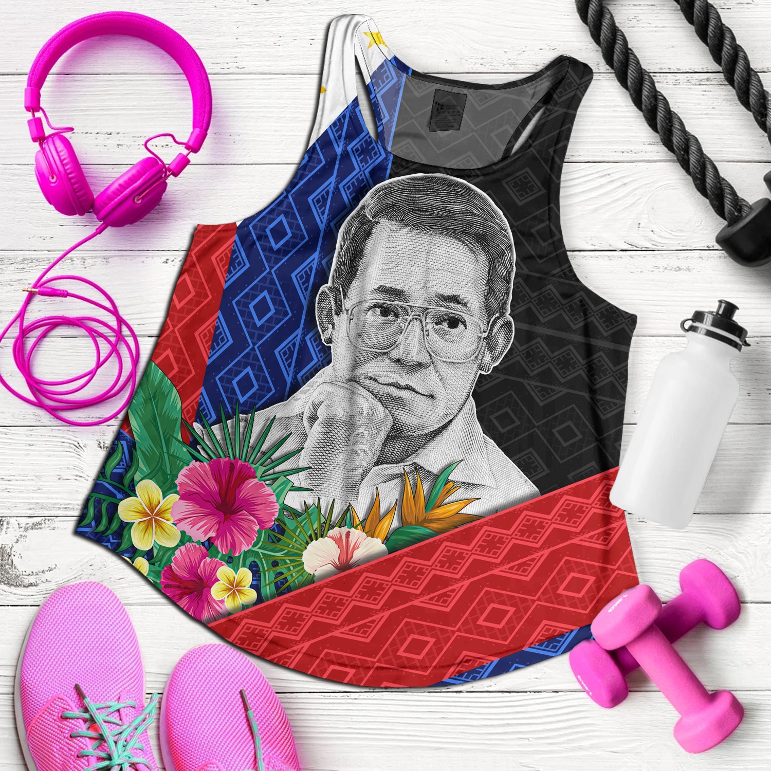 Philippines Filipinos Women Tank Ninoy Aquino With Tropical Flowers