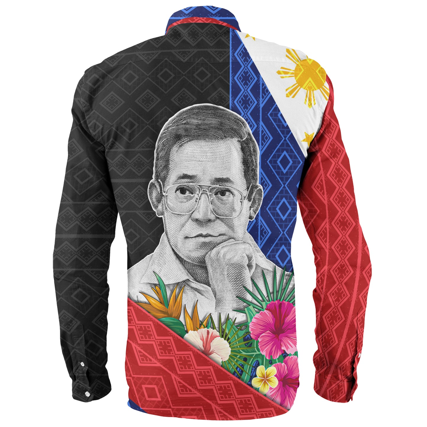 Philippines Filipinos Long Sleeve Shirt Ninoy Aquino With Tropical Flowers