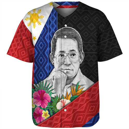Philippines Filipinos Baseball Shirt Ninoy Aquino With Tropical Flowers