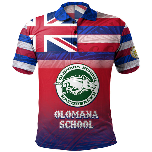 Hawaii Olomana High School Polo Shirt Flag Color With Traditional Patterns