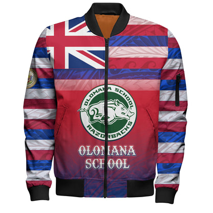 Hawaii Olomana High School Bomber Jacket Flag Color With Traditional Patterns