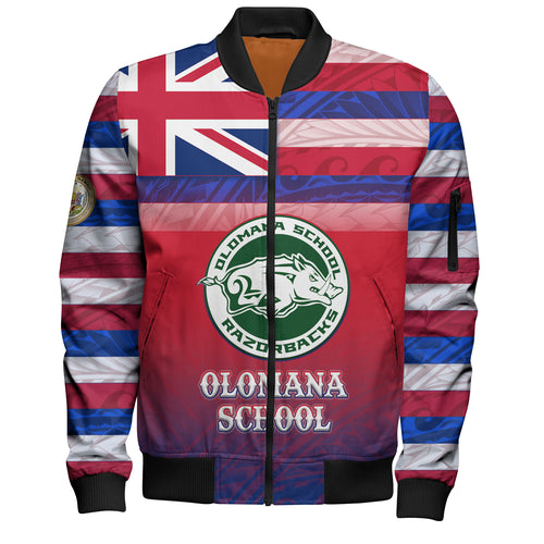 Hawaii Olomana High School Bomber Jacket Flag Color With Traditional Patterns