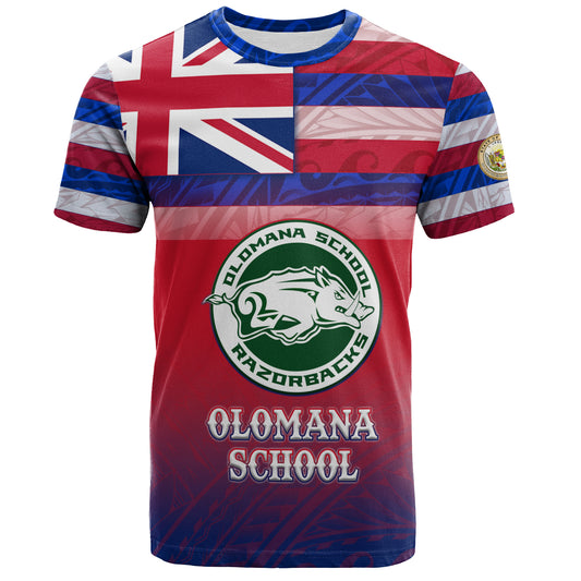 Hawaii Olomana High School T-Shirt Flag Color With Traditional Patterns