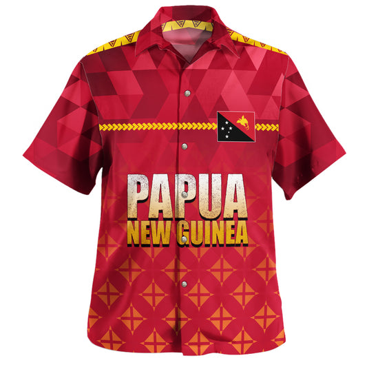 Papua New Guinea Hawaiian Shirt Lowpolly Pattern with Polynesian Motif