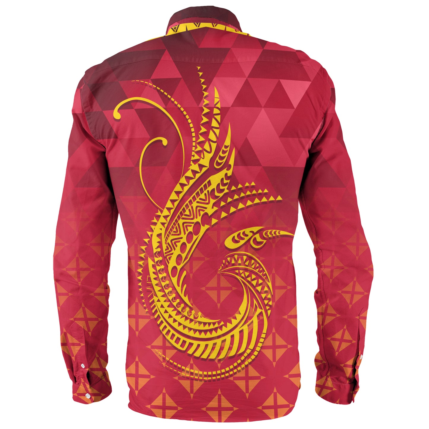 Papua New Guinea Long Sleeve Shirt Lowpolly Pattern with Polynesian Motif