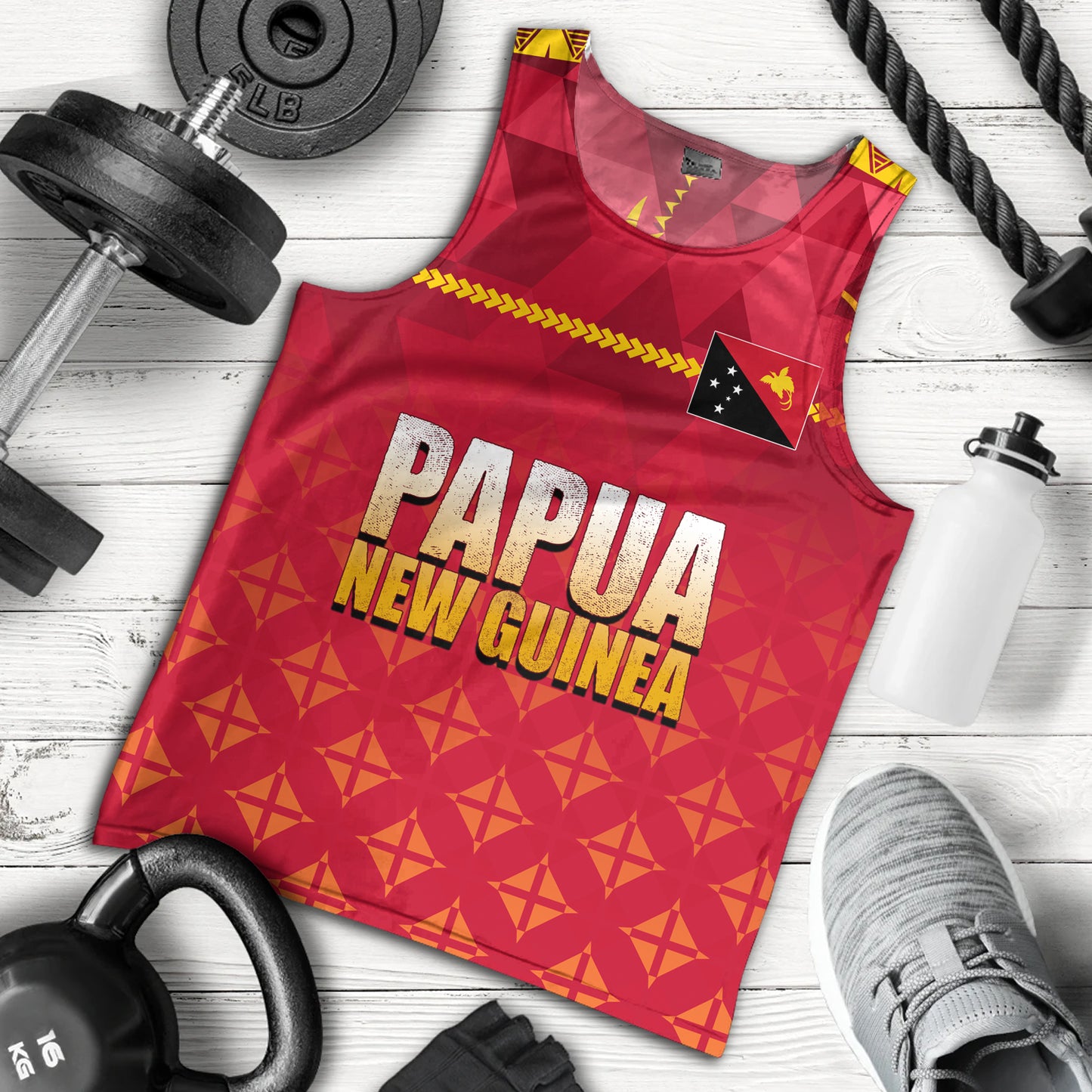 Papua New Guinea Tank Top Lowpolly Pattern with Polynesian Motif