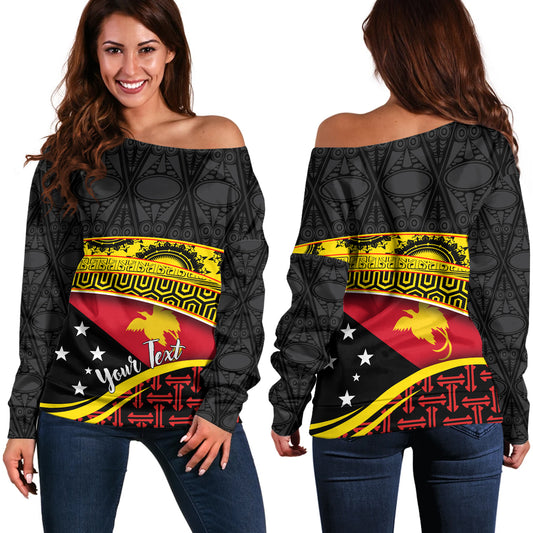 Papua New Guinea Custom Personalized Off Shoulder Sweatshirt With Tribal Motif Independence Day 2023