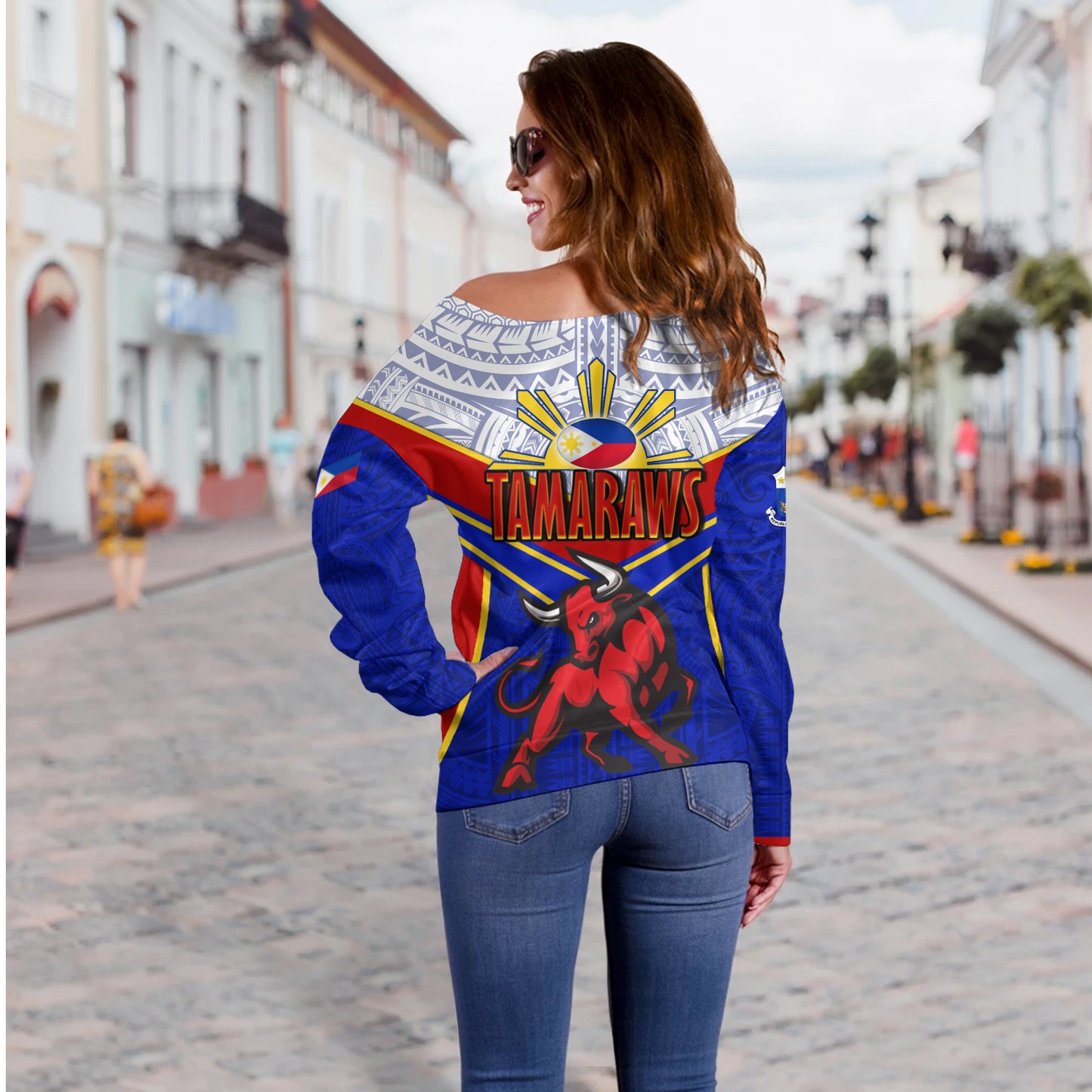 Philippines Filipinos Off Shoulder Sweatshirt Tamaraws Mascot Sport Style