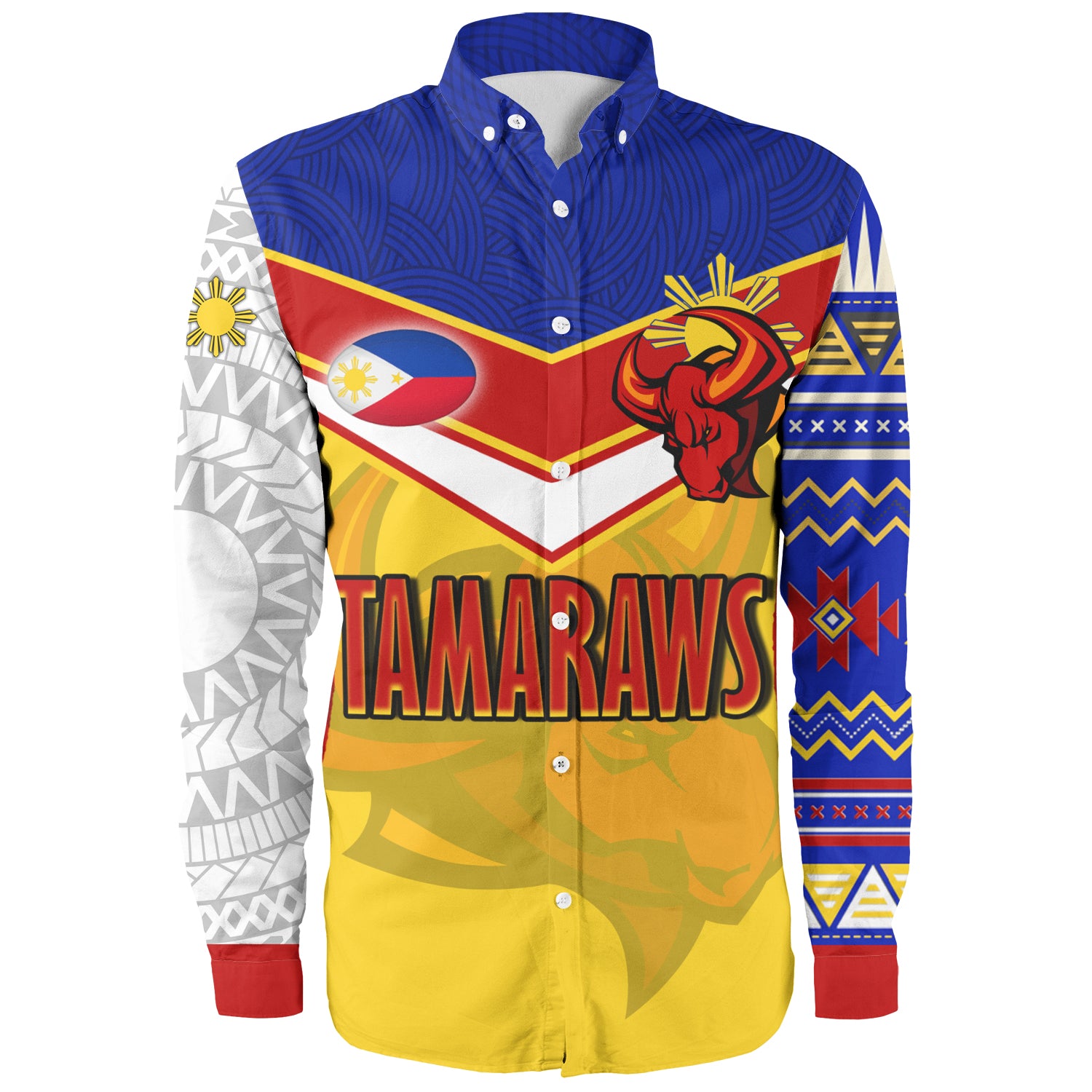 Philippines Filipinos Long Sleeve Shirt Tamaraws Mascot With Flag