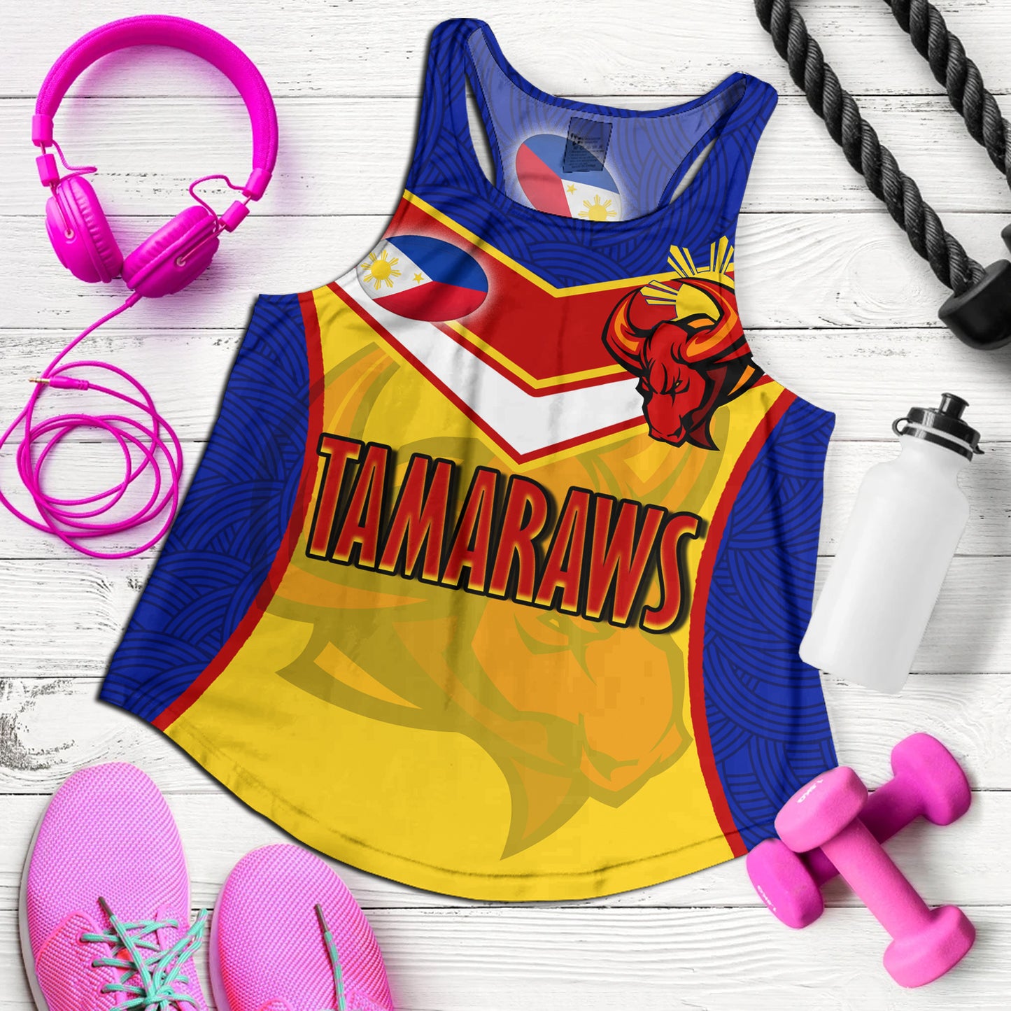 Philippines Filipinos Women Tank Tamaraws Mascot With Flag