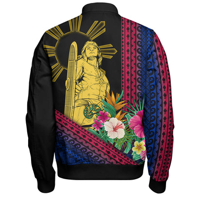 Philippines Filipinos Bomber Jacket Lapu Lapu Polynesia Pattern With Tropical Flower