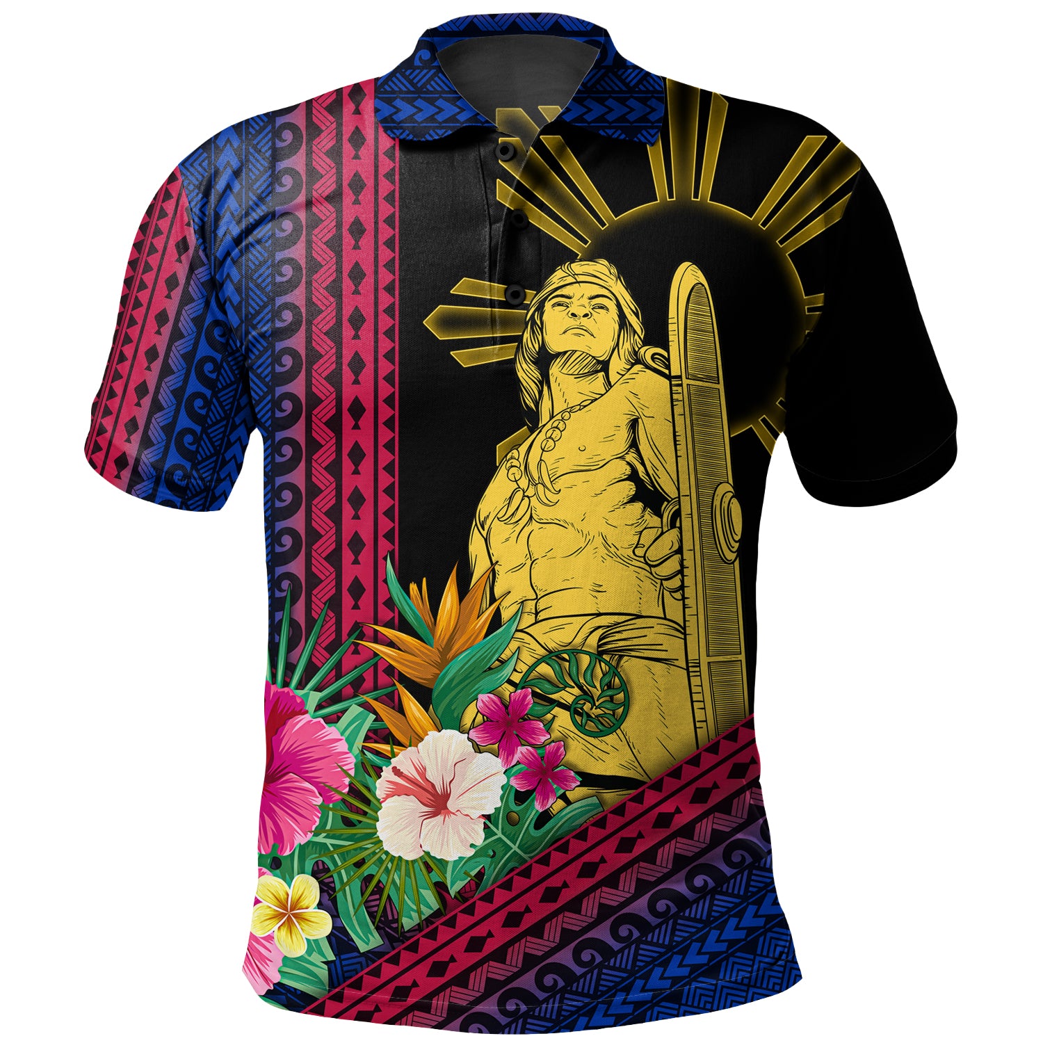 Philippines Filipinos Polo Shirt Lapu Lapu Polynesia Pattern With Tropical Flower