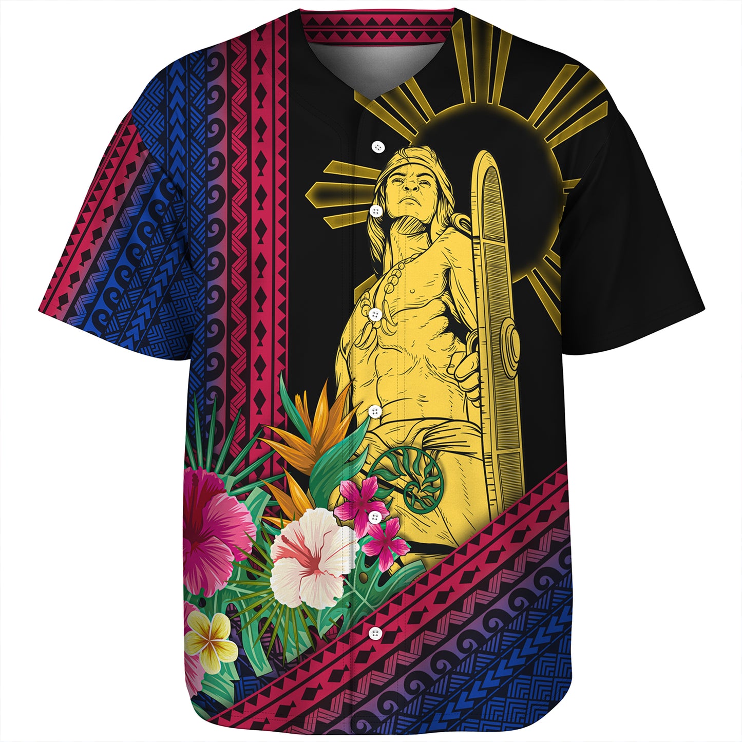Philippines Filipinos Baseball Shirt Polynesia Pattern With Tropical Flower