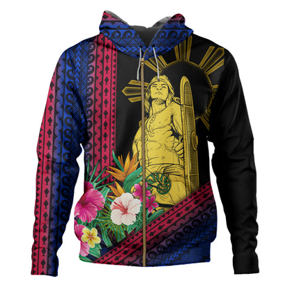 Philippines Filipinos Hoodie Lapu Lapu Polynesia Pattern With Tropical Flower