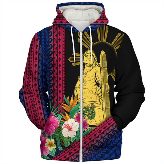 Philippines Filipinos Sherpa Hoodie Lapu Lapu Polynesia Pattern With Tropical Flower