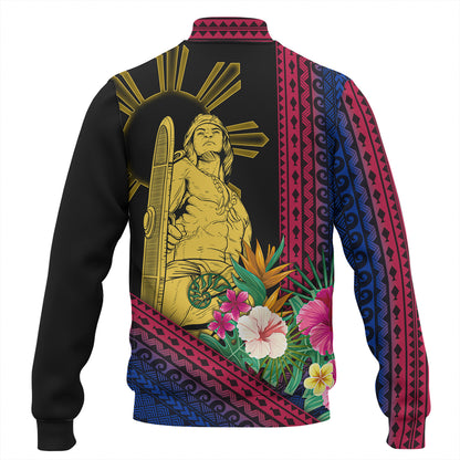 Philippines Filipinos Baseball Jacket Lapu Lapu Polynesia Pattern With Tropical Flower