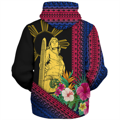 Philippines Filipinos Sherpa Hoodie Lapu Lapu Polynesia Pattern With Tropical Flower