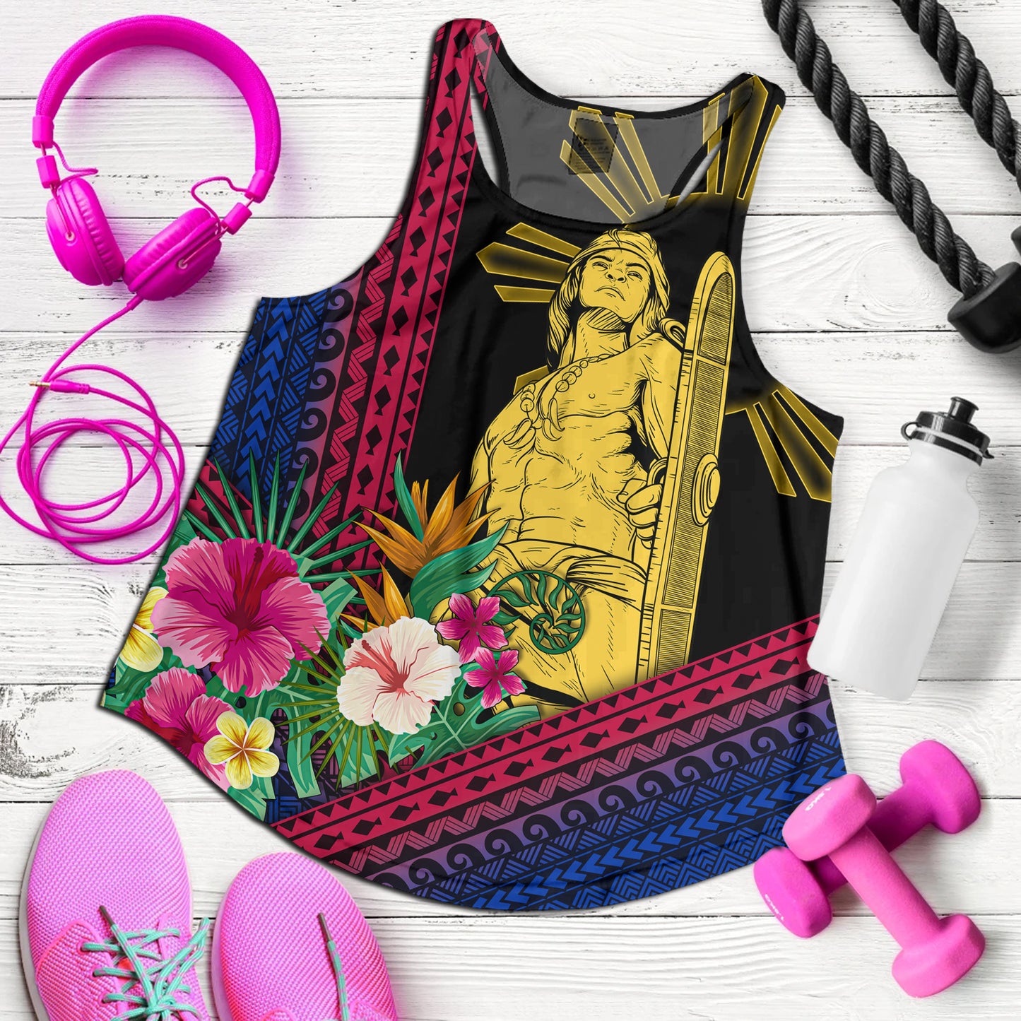 Philippines Filipinos Women Tank Lapu Lapu Polynesia Pattern With Tropical Flower