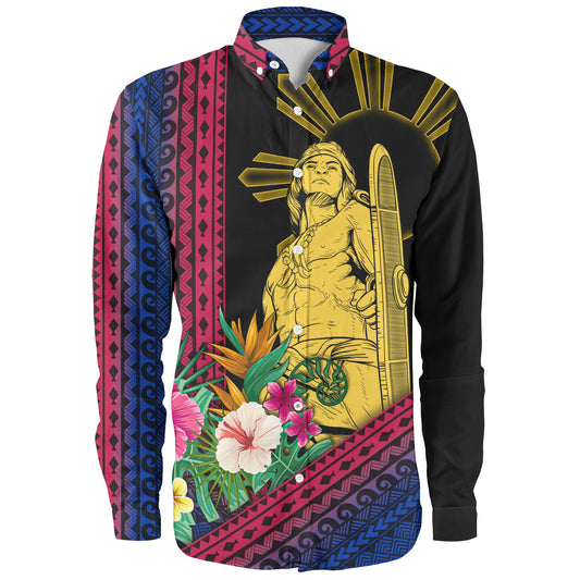 Philippines Filipinos Long Sleeve Shirt Lapu Lapu Polynesia Pattern With Tropical Flower