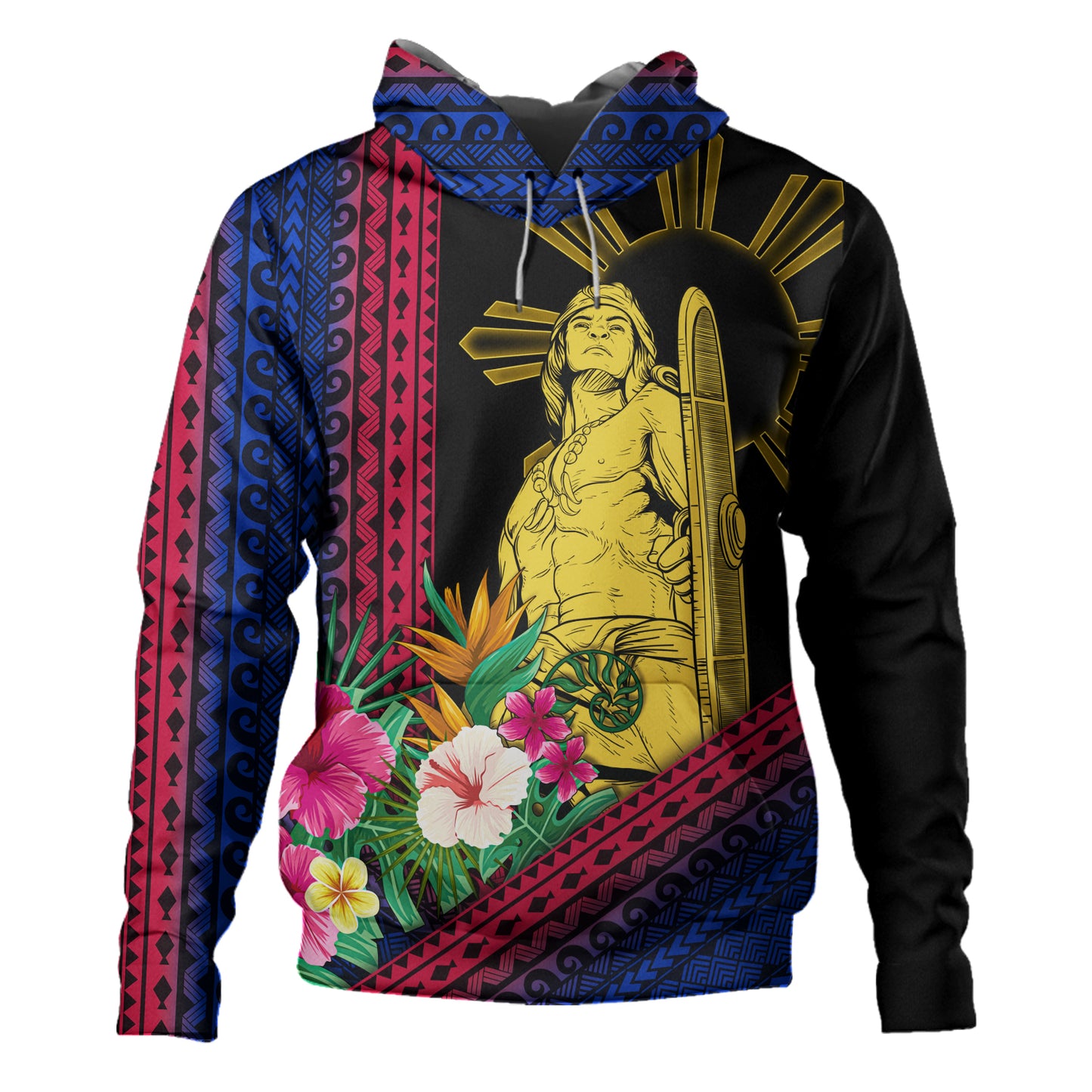 Philippines Filipinos Hoodie Lapu Lapu Polynesia Pattern With Tropical Flower