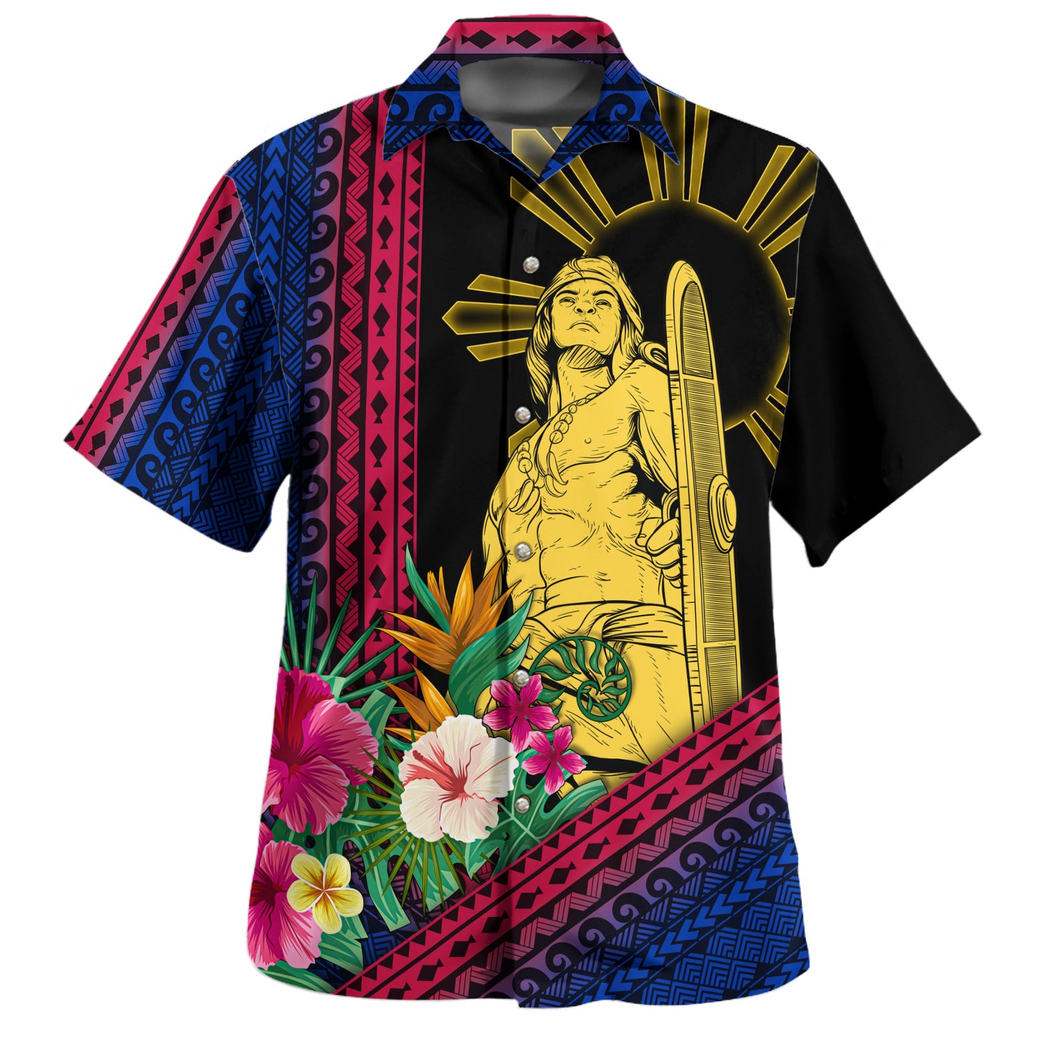 Philippines Filipinos Hawaiian Shirt Lapu Lapu Polynesia Pattern With Tropical Flower