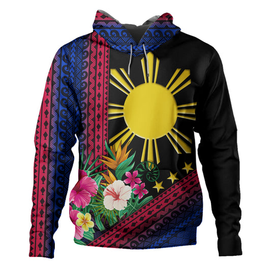 Philippines Filipinos Hoodie Polynesia Pattern With Tropical Flower