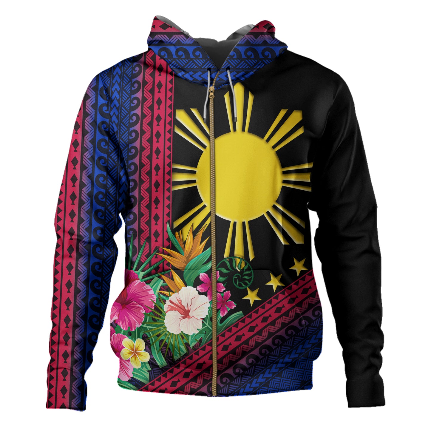 Philippines Filipinos Hoodie Polynesia Pattern With Tropical Flower