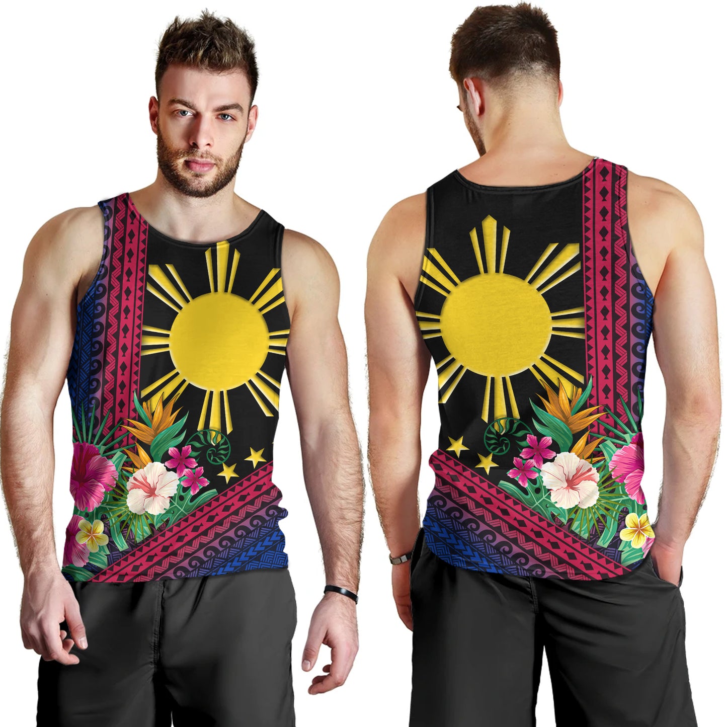 Philippines Filipinos Tank Top Polynesia Pattern With Tropical Flower