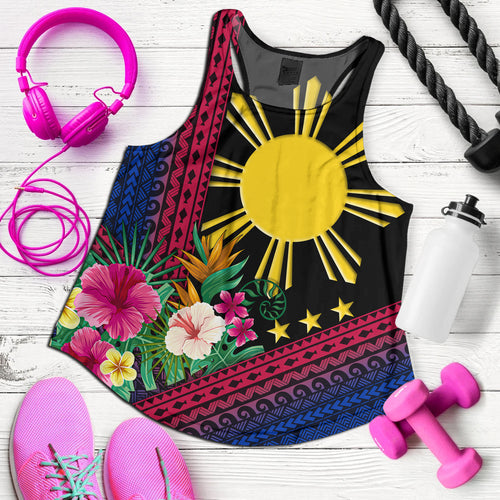 Philippines Filipinos Women Tank Polynesia Pattern With Tropical Flower