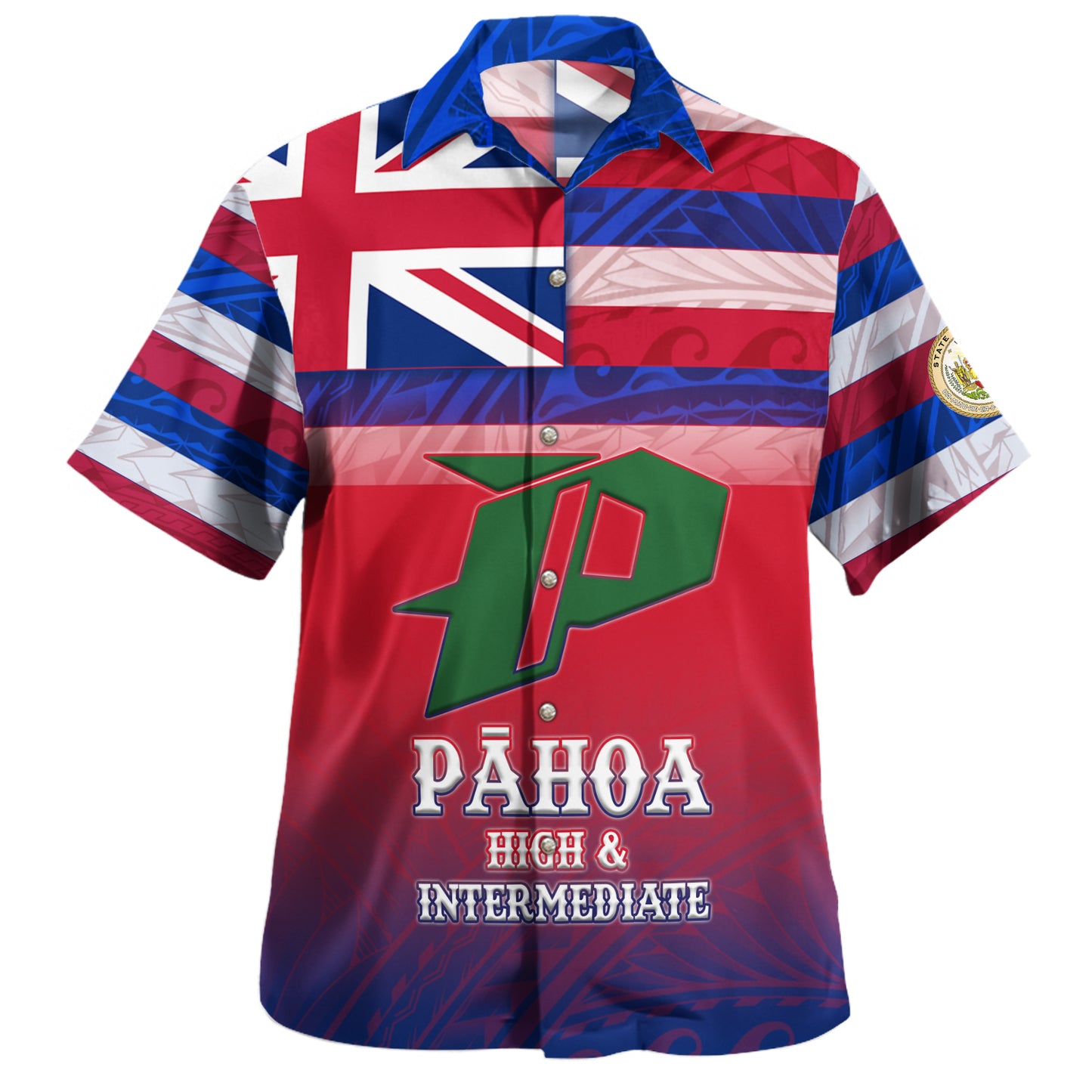 Hawaii Pahoa High and Intermediate School Hawaii Shirt Flag Color With Traditional Patterns