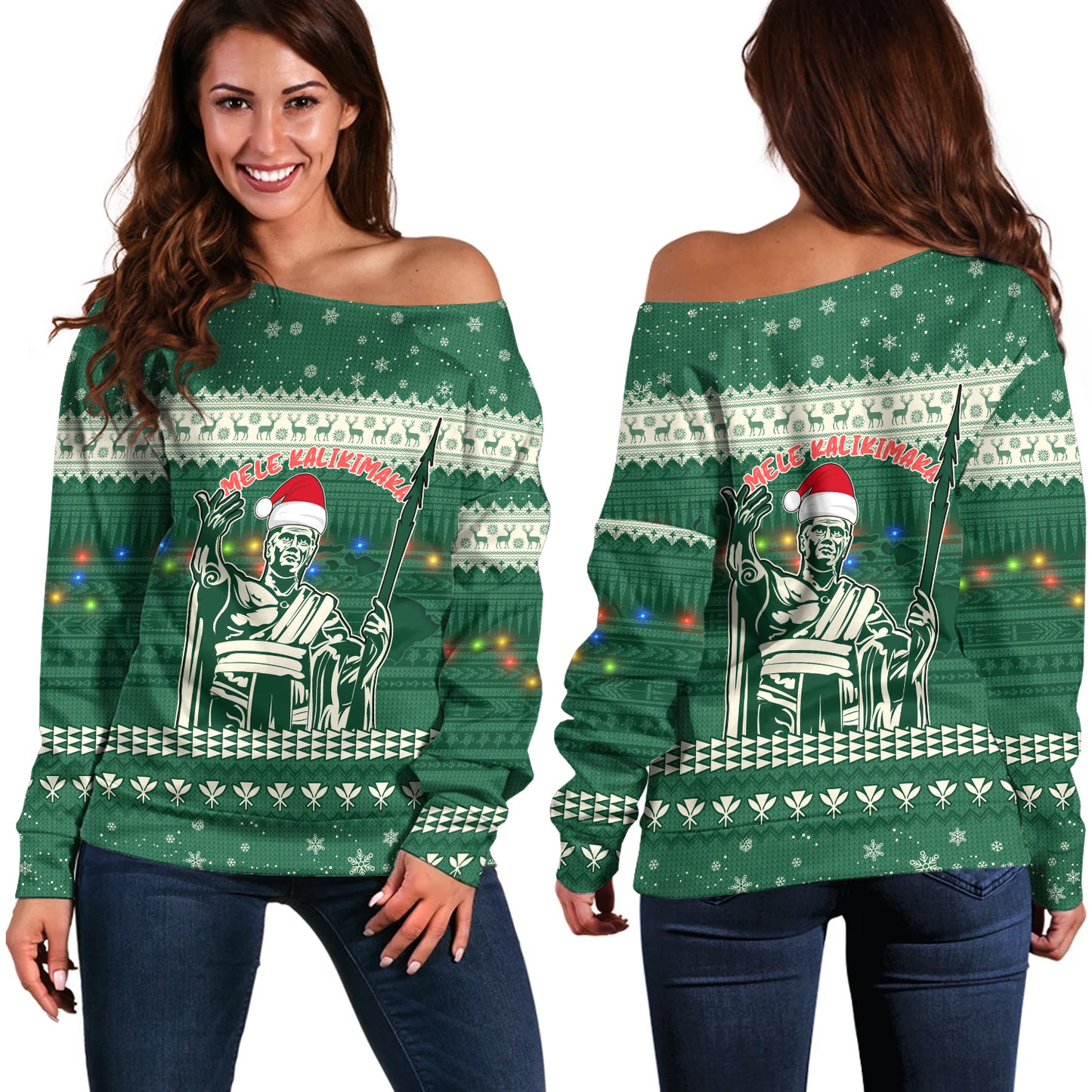 Hawaii Off Shoulder Sweatshirt Christmas Hawaii King Tribal Pattern