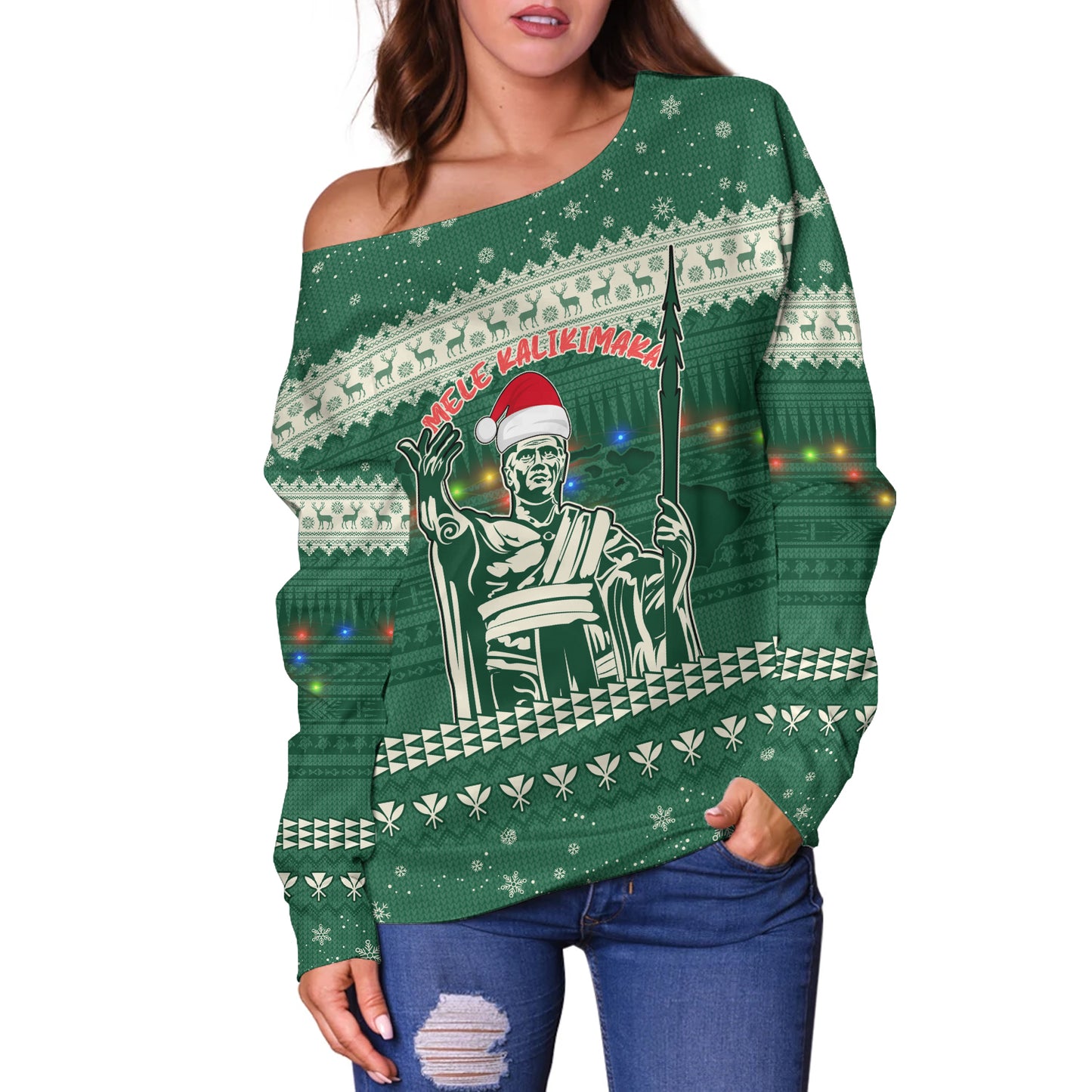 Hawaii Off Shoulder Sweatshirt Christmas Hawaii King Tribal Pattern