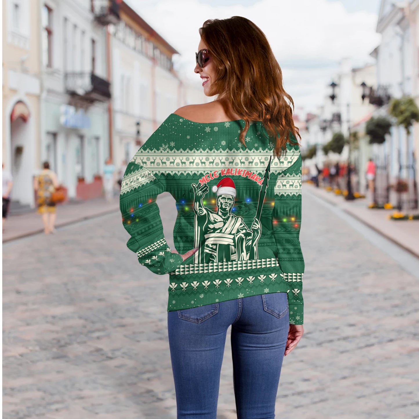 Hawaii Off Shoulder Sweatshirt Christmas Hawaii King Tribal Pattern