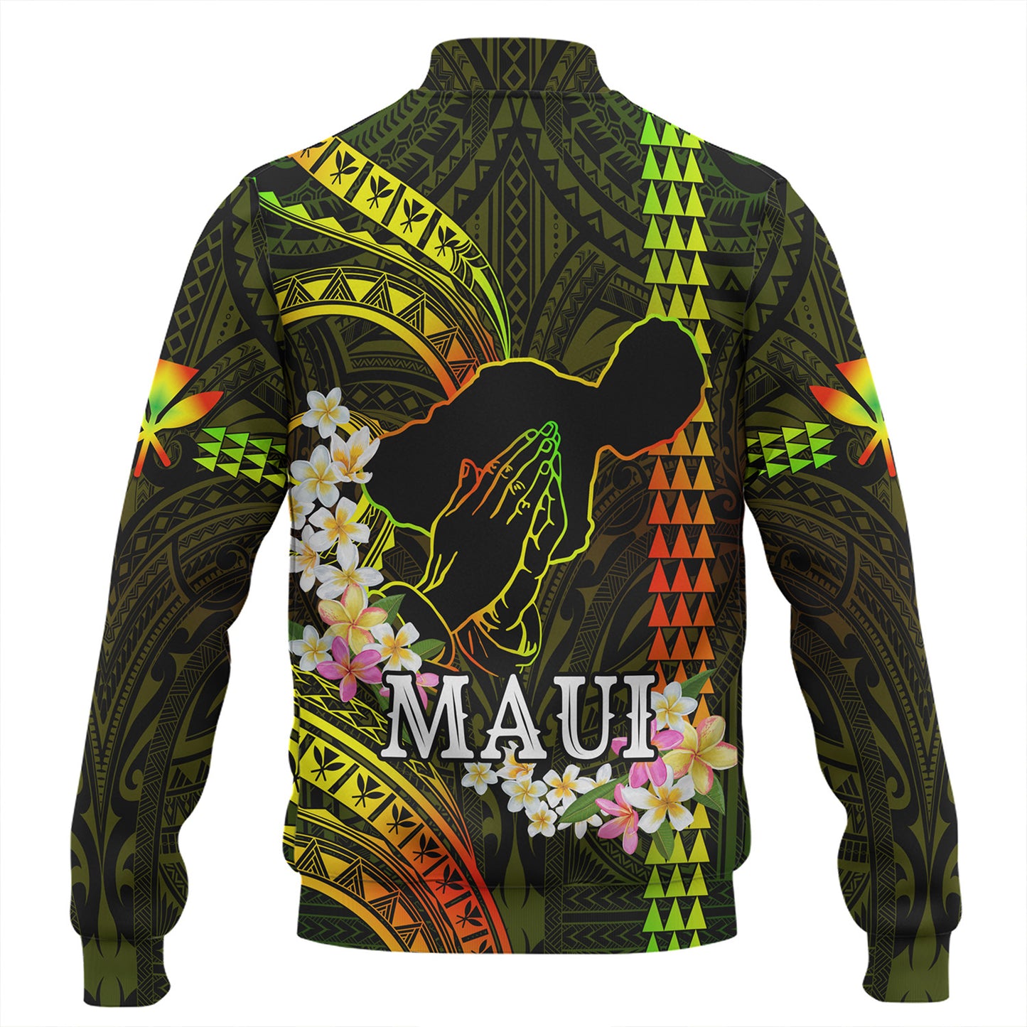 Hawaii Baseball Jacket Pray For Maui Polynesian Pattern