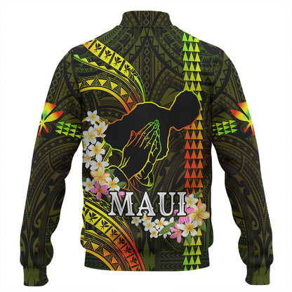Hawaii Baseball Jacket Pray For Maui Polynesian Pattern
