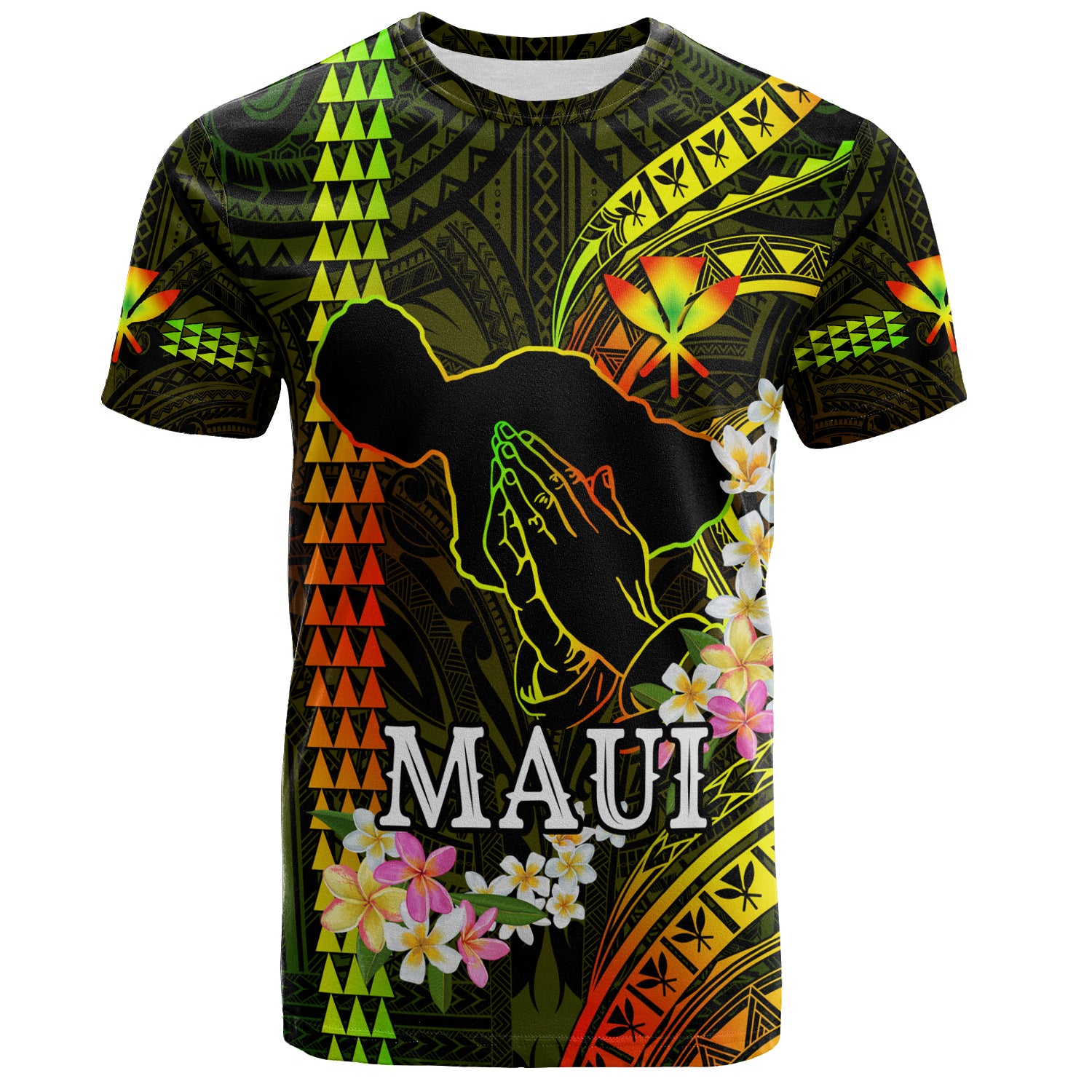 Hawaii T-Shirt Pray For Maui Polynesian Pattern