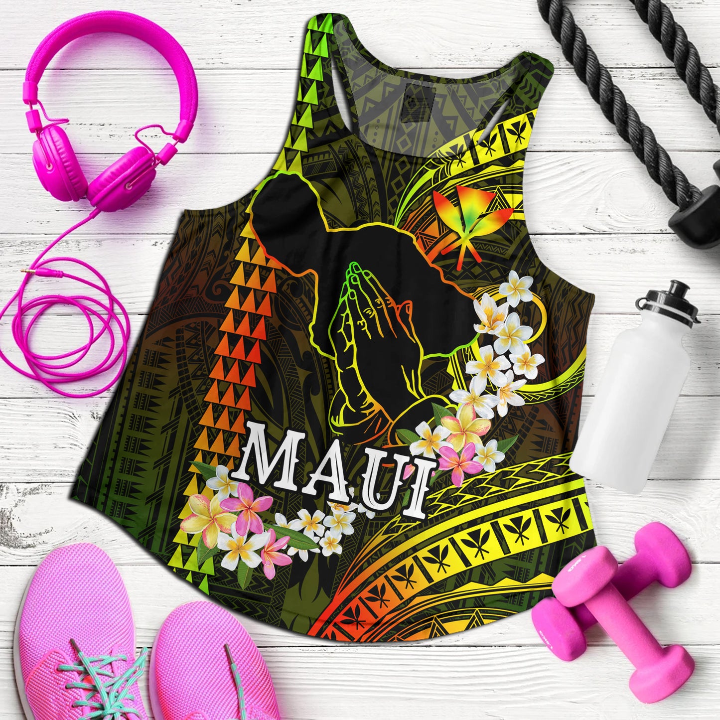 Hawaii Women Tank Pray For Maui Polynesian Pattern