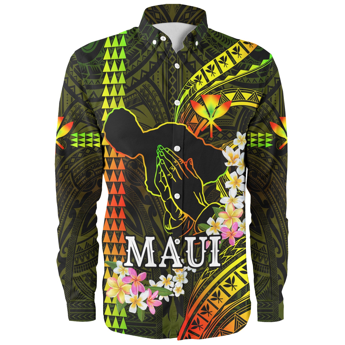 Hawaii Long Sleeve Shirt Pray For Maui Polynesian Pattern