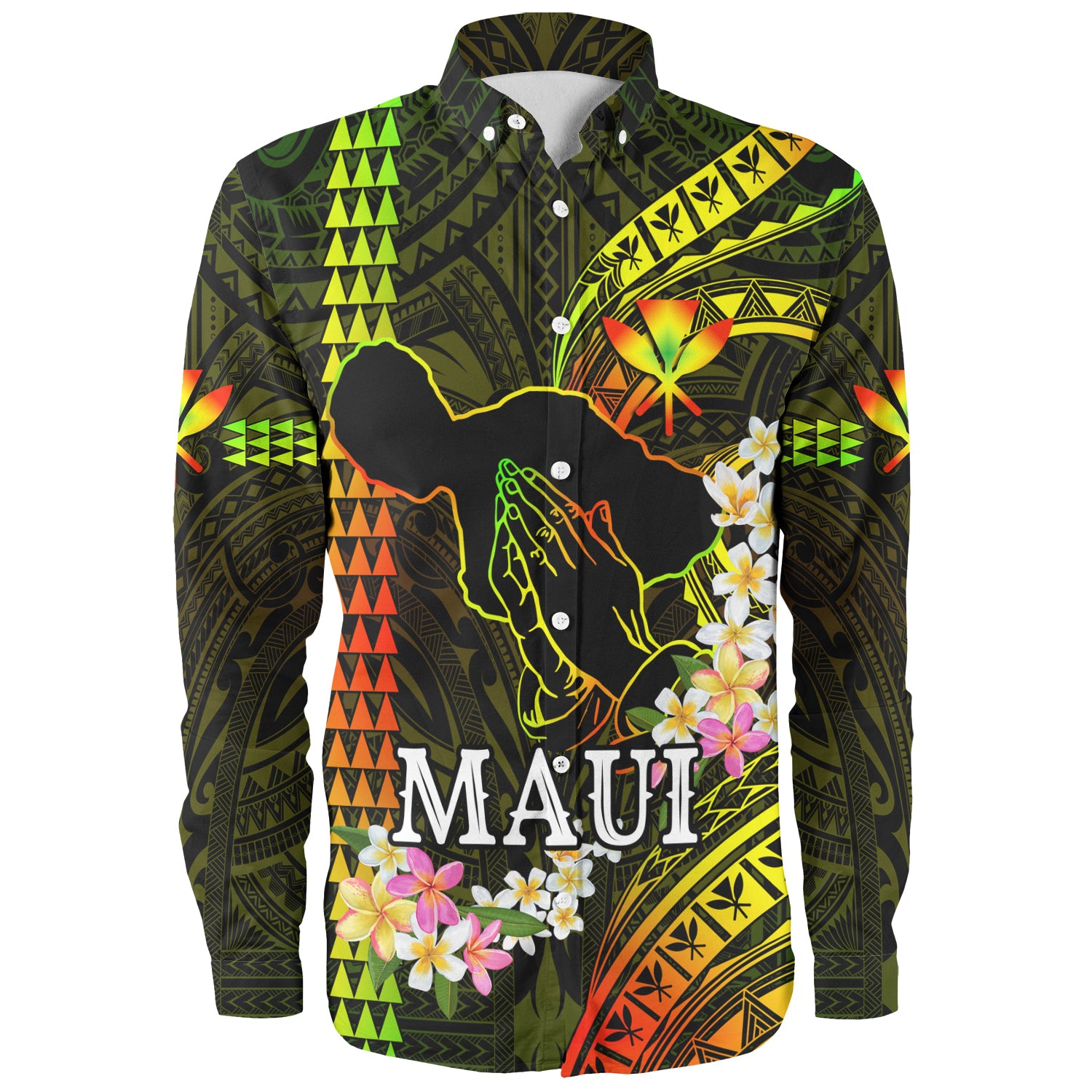 Hawaii Long Sleeve Shirt Pray For Maui Polynesian Pattern