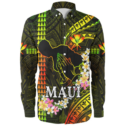 Hawaii Long Sleeve Shirt Pray For Maui Polynesian Pattern